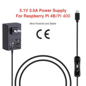 iRasptek Raspberry Pi 4 Power Adapter, 5.1V 3.5A USB C Power Supply with On/Off Switch, for Raspberry Pi 4 Model B/Pi 400 (UL Listed)