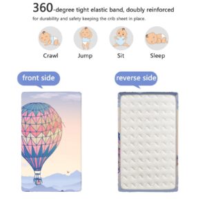 Hot Air Balloon Themed Fitted Mini Crib Sheets,Portable Mini Crib Sheets Soft and Breathable Bed Sheets-Baby Crib Sheets for Girl or Boy,24“ x38“,Multicolor