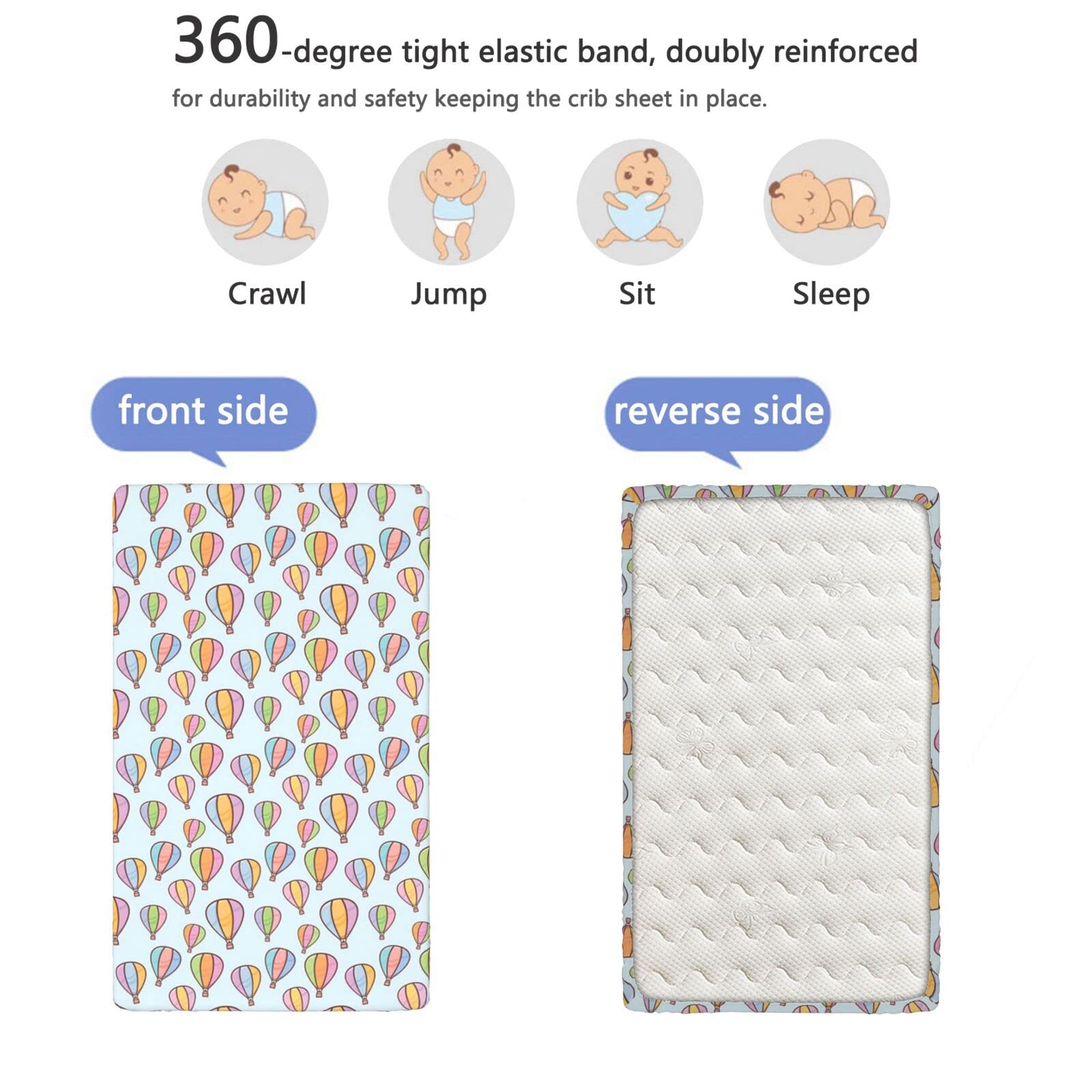 Hot Air Balloon Themed Fitted Crib Sheet,Standard Crib Mattress Fitted Sheet Soft & Stretchy Fitted Crib Sheet-Baby Sheet for Boys Girls,28“ x52“,Pale Orange Lavender Pale Pink Pale Green