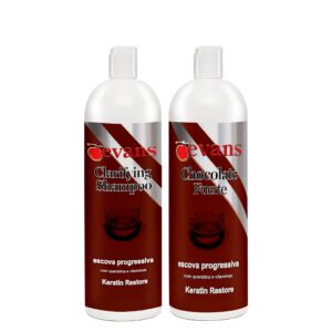 evans combo pack brazilian keratin hair smoothing blowout straightening system + clarifying shampoo (16 oz treatment + 16 oz shampoo)