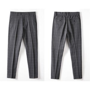 Men's Plaid Business Comfort Pant Casual Straight Fit Tapered Suit Pant Classic Lightweight Loose Fit Trousers (Dark Grey,38)