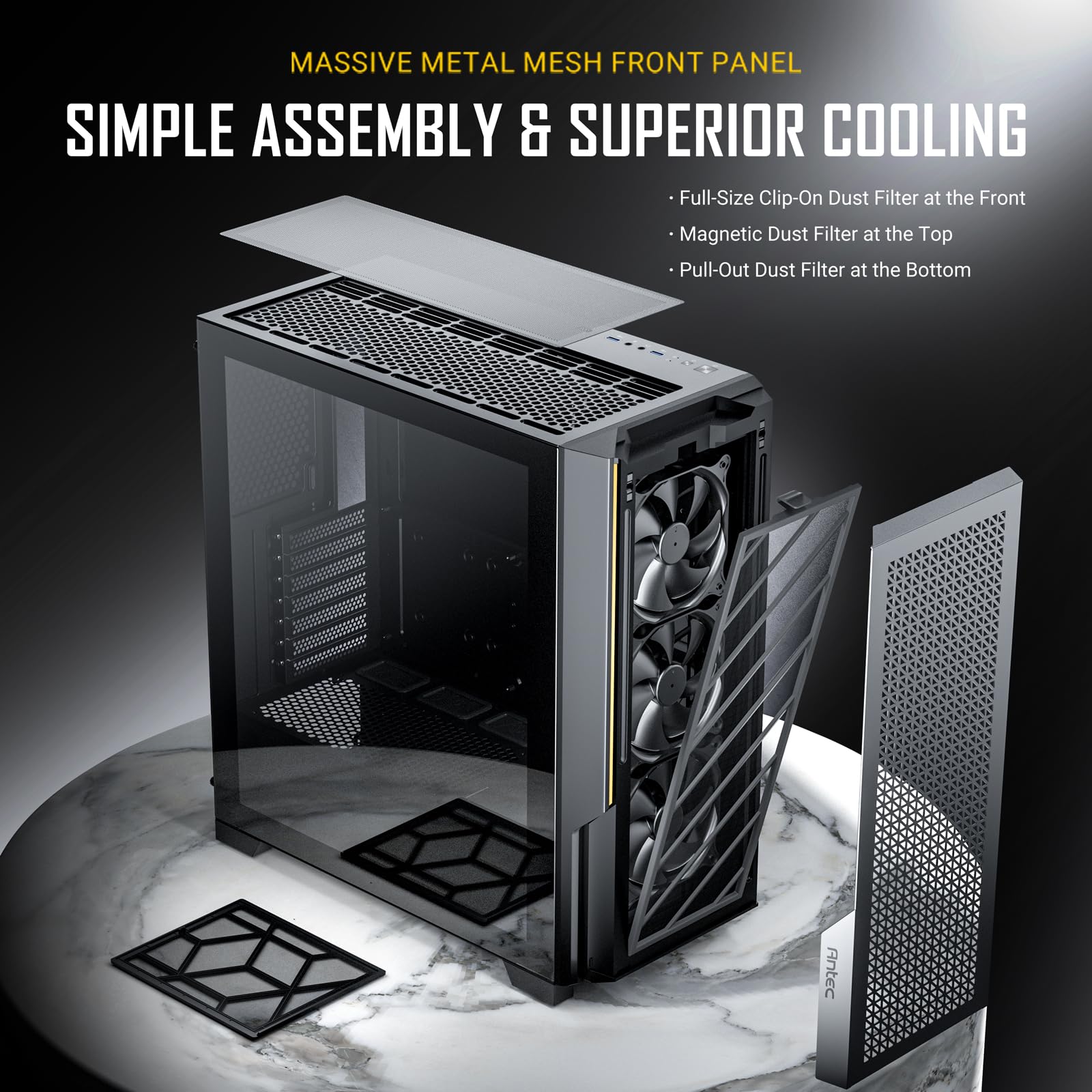 Antec Performance Series P20C, Massive Metal Mesh Front Panel, 3 x 120mm PWM Fans, Type-C 3.2 Gen2 Ready, 2 x 360 mm Radiator Simultaneously, GPU Bracket, Mid-Tower E-ATX PC Case