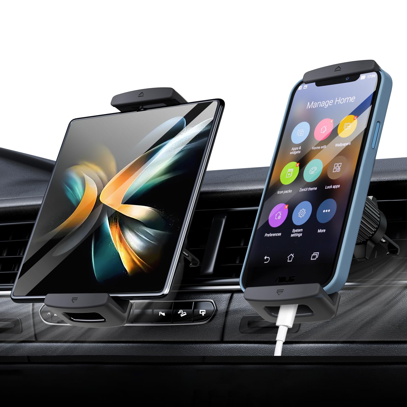 xuenair Z Fold 5 Car Mount, [360° Rotatable& Firmly Grip & Never Fall Off] Vent Tablet Mount for Car, iPad Mini Car Mount for Samsung Z Fold 6 5 4 3 iPhone Google Motorola LTC Phones