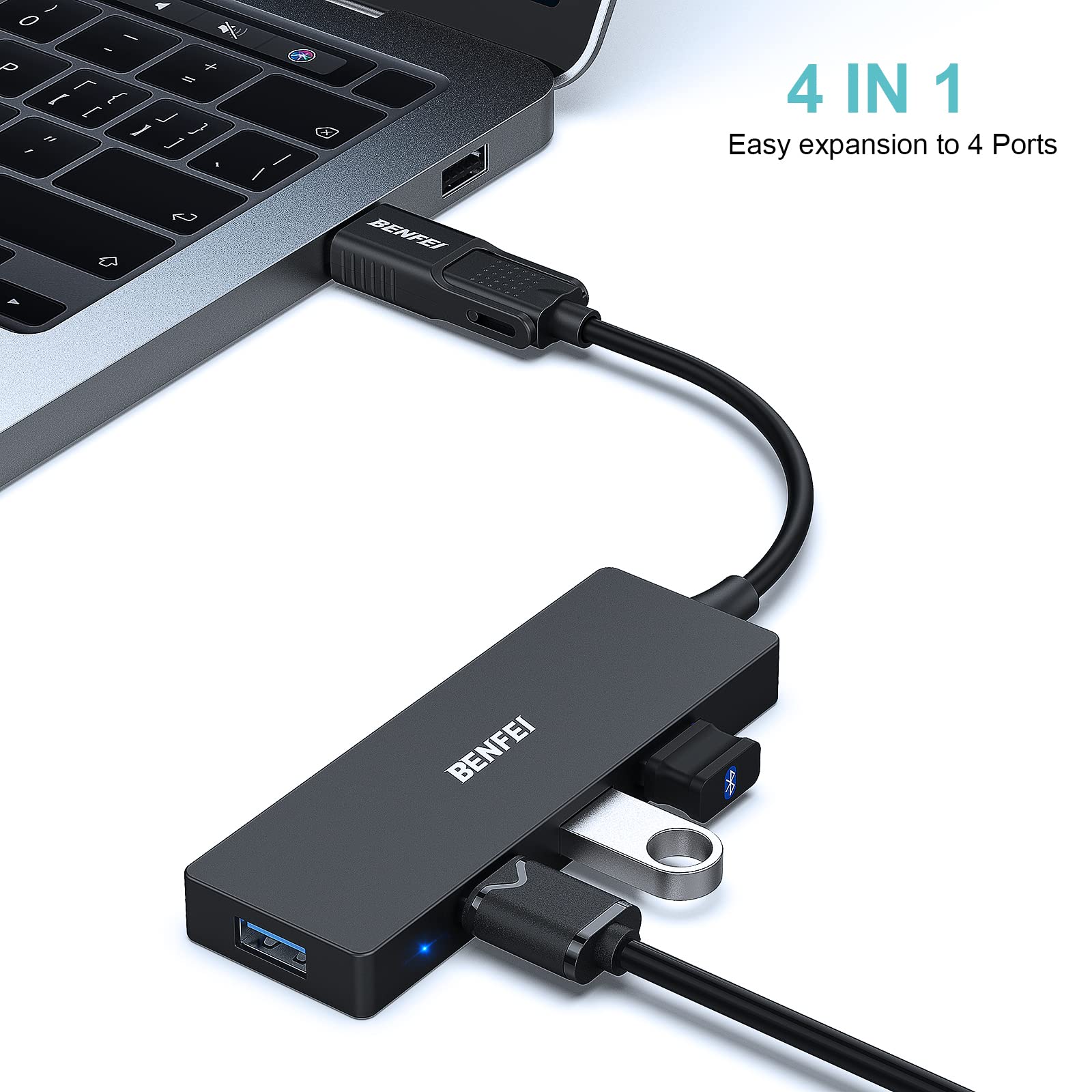 BENFEI 4-Port USB 3.0 Ultra Flat Data Hub, USB C Hub with 4 Ports USB 3.0 Adapter, 3.0 USB Splitter 5Gbps Compatible with iPhone 15 Pro/Max MacBook Pro/Air 2023, iPad Pro, iMac S23, XPS 17, etc