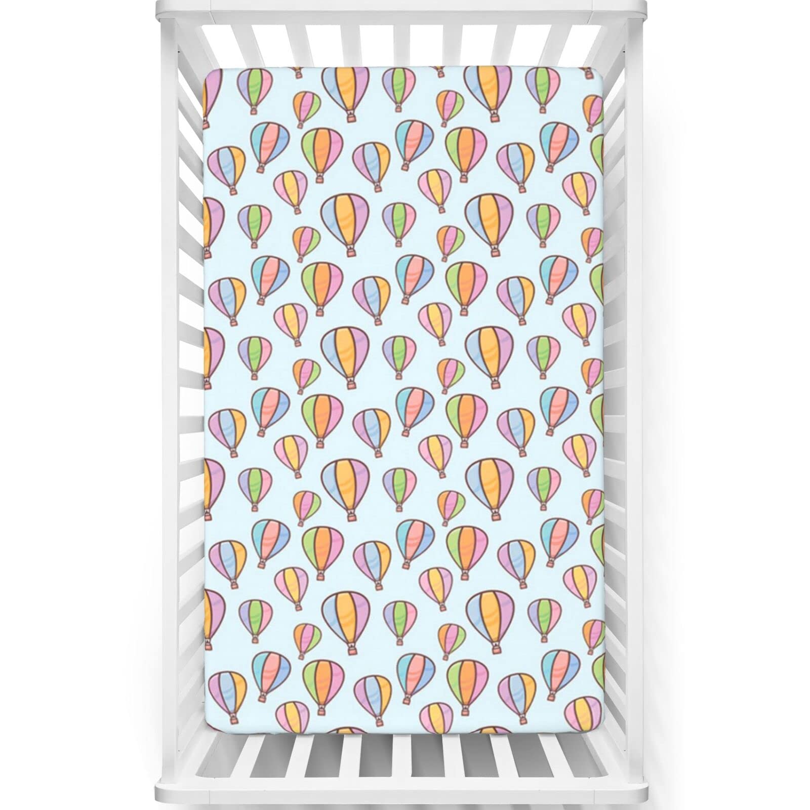 Hot Air Balloon Themed Fitted Crib Sheet,Standard Crib Mattress Fitted Sheet Soft & Stretchy Fitted Crib Sheet-Baby Sheet for Boys Girls,28“ x52“,Pale Orange Lavender Pale Pink Pale Green