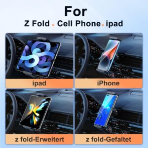 xuenair Z Fold 5 Car Mount, [360° Rotatable& Firmly Grip & Never Fall Off] Vent Tablet Mount for Car, iPad Mini Car Mount for Samsung Z Fold 6 5 4 3 iPhone Google Motorola LTC Phones