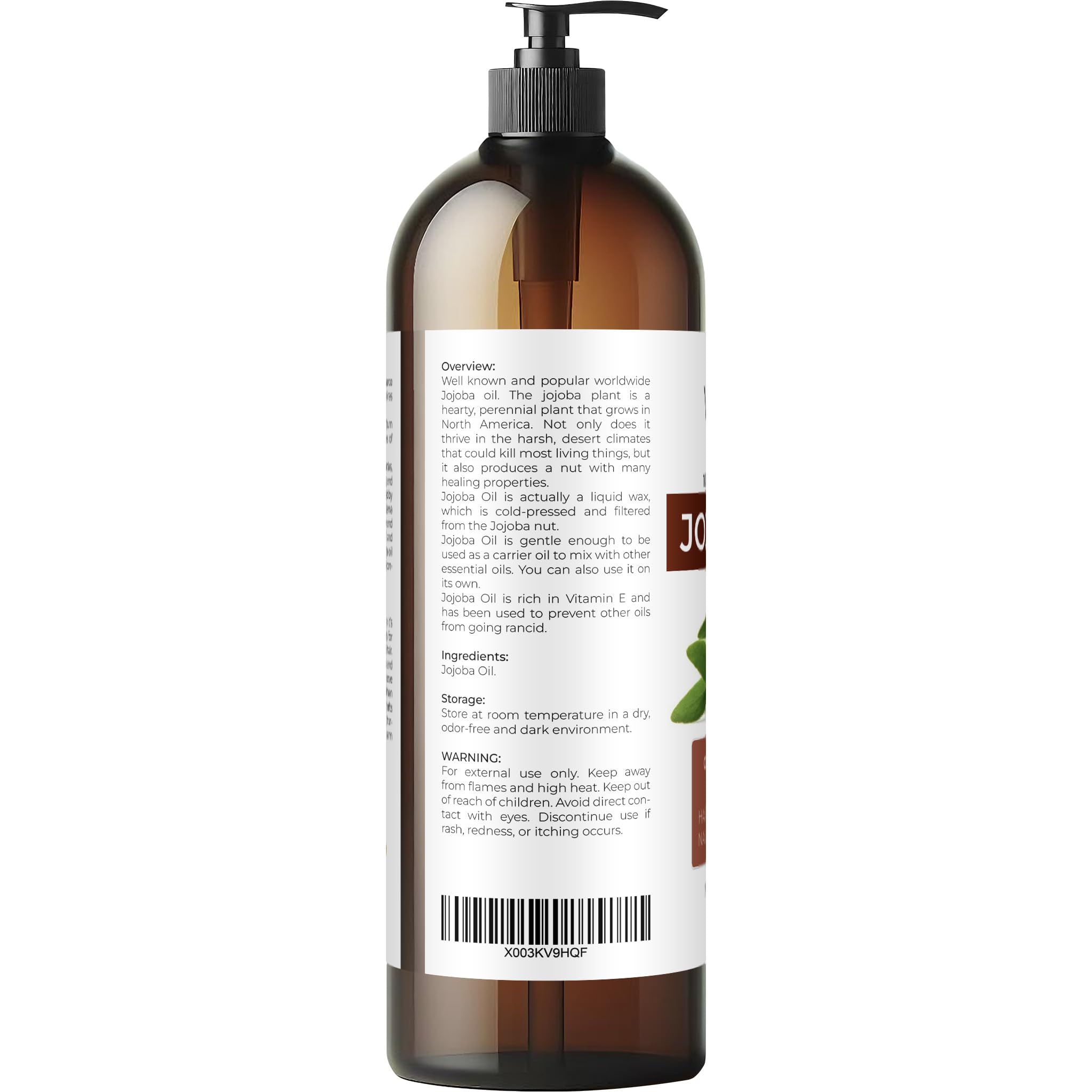 velona Jojoba Oil - 32 fl oz (with Pump) | 100% Pure and Natural | Golden, Unrefined, Cold Pressed, Hexane Free