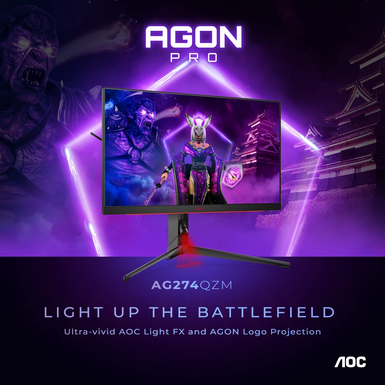 AOC Agon PRO AG274QZM 27” Tournament Gaming Monitor, QHD 2560x1440, 240Hz 1ms, G-SYNC Compatible, DisplayHDR 1000, Mini-LED Backlight, Height Adjustable,Black