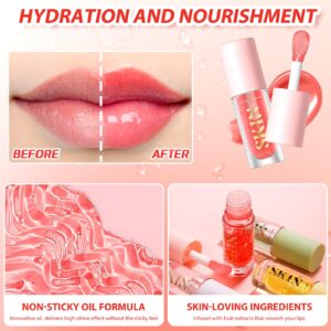 BANGFENG 2Pack Non-sticky Lip Oil, Moisturizing Glossy/Shiny Lip Gloss Oil PlumpingTint, Hydrating Lip Gloss Lip Balm, Long Lasting Nourishing Fruit Flavoure Lip Oils(Strawberry + Coconut)