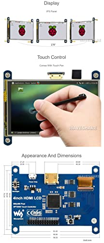 Coolwell Waveshare 4 Inch for Raspberry Pi Screen Touchscreen 480x800 IPS LCD Display Small HDMI Monitor for Raspberry Pi 4B+ 4B 3B+ 3B 2B+ Zero Windows 11 10 8.1 8 7