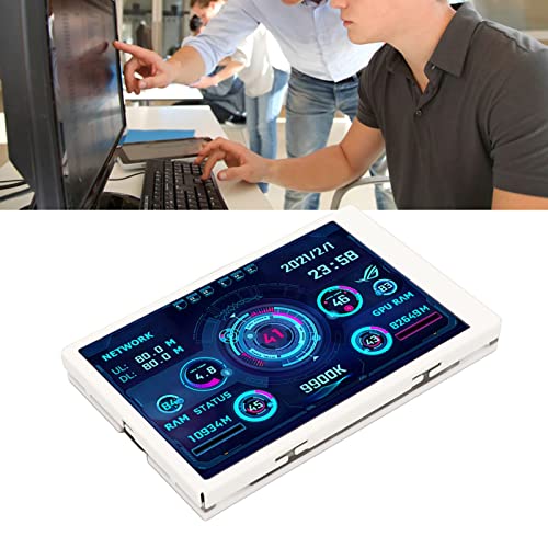 ASHATA Computer Temp Monitor, Portable Computer Real Time Data Monitoring Monitor, 3.5in IPS Full View USB C Auto Off Rotatable PC CPU Data Monitor for Chassis RAM GPU (White Set)