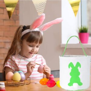 3 Pack Easter Bunny Basket Egg Bags for Kids,Easter Burlap Tote Egg Bags Gift Baskets,Easter Egg Hunt Basket with Handle,Canvas Fluffy Tails Rabbit Bags Buckets for Kids Easter Party Decoration