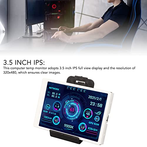 ASHATA Computer Temp Monitor, Portable Computer Real Time Data Monitoring Monitor, 3.5in IPS Full View USB C Auto Off Rotatable PC CPU Data Monitor for Chassis RAM GPU (White Set)