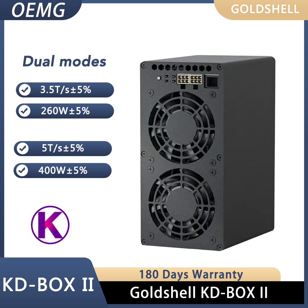 New Goldshell KD Box II Kadena KDA ASIC Miner Dual Mode 5TH/s 400W or 3.5TH/s 260W with 110V-240V 750W PSU and Cord(KD Box II)