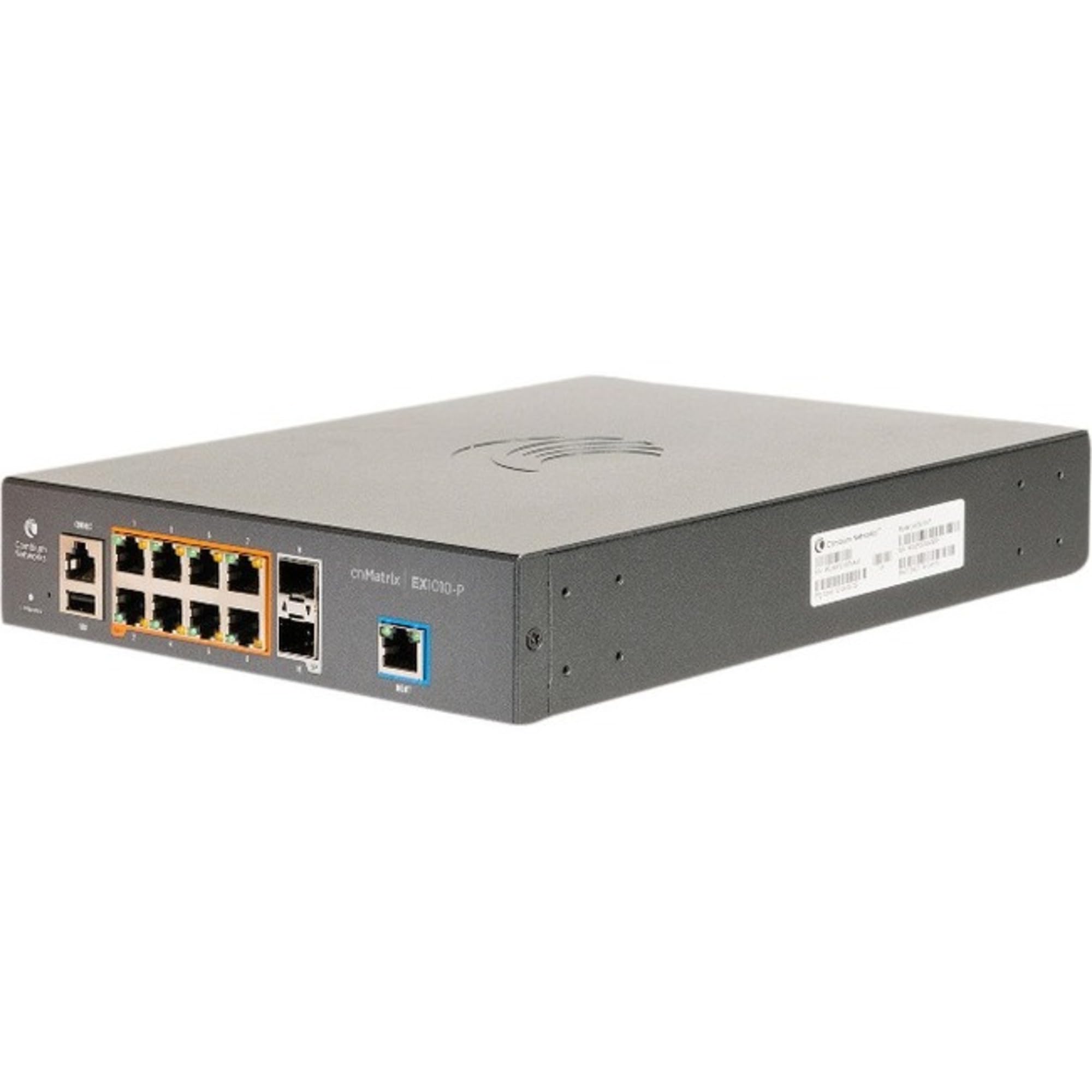 Cambium Networks - MX-EX1010PXA-0 - Cambium Networks cnMatrix EX1010-P Ethernet Switch - 8 Ports - Manageable - 2 Layer Supported - Modular - 4 SFP Slots - 10.54 W Power Consumption - 75 W PoE Budget