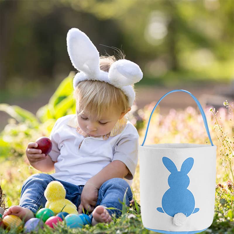 3 Pack Easter Bunny Basket Egg Bags for Kids,Easter Burlap Tote Egg Bags Gift Baskets,Easter Egg Hunt Basket with Handle,Canvas Fluffy Tails Rabbit Bags Buckets for Kids Easter Party Decoration