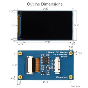 1.9inch LCD Display Module, 170×320 Resolution RGB 262K Colors IPS Screen, Embedded ST7789V2 Driver chip, Using SPI Interface, for Raspberry Pi, Arduino, STM32, etc.