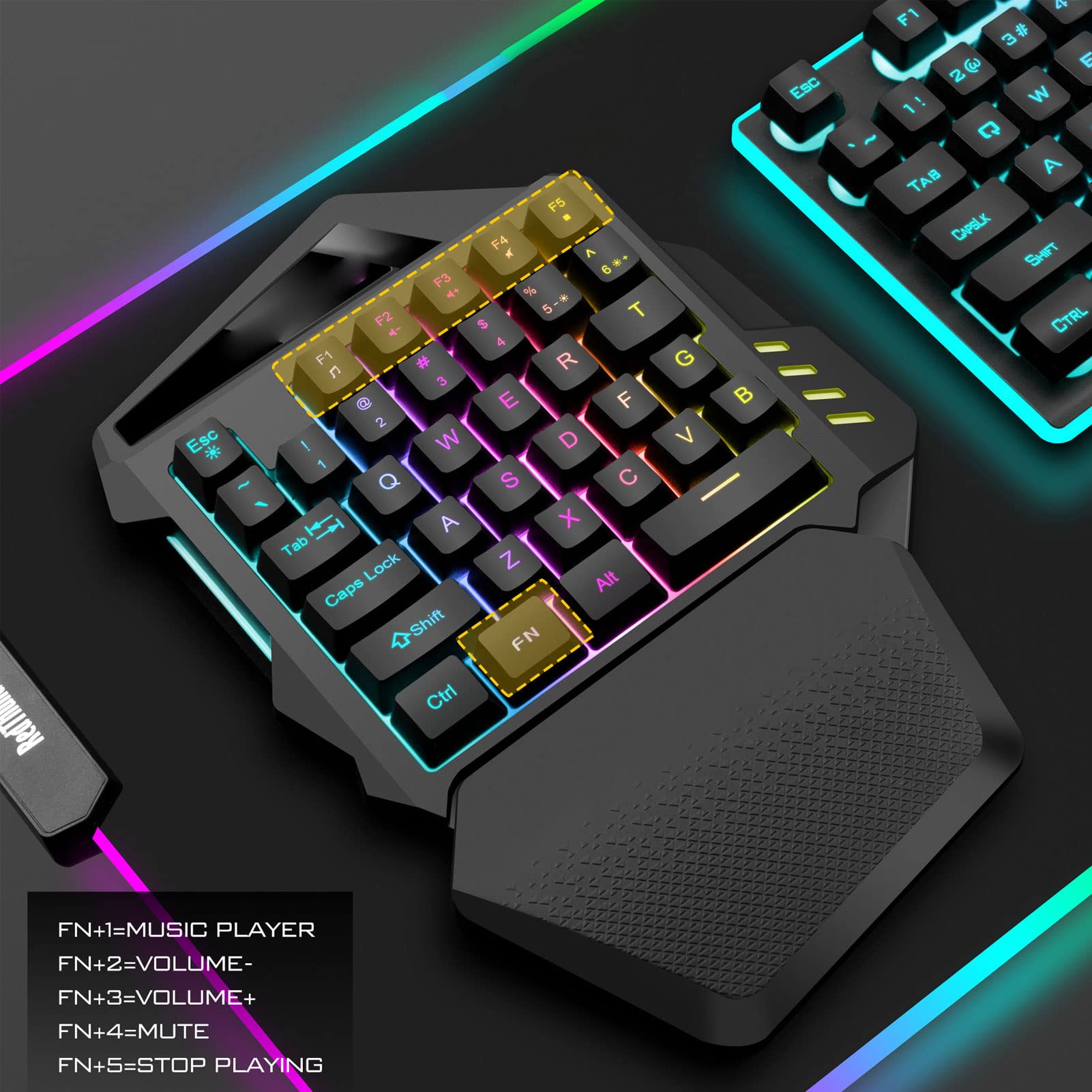 VBESTLIFE One Handed RGB Mechanical Gaming Keyboard, 2.4G Type C Professional Gaming Keypad with Recessed Keycap, 8RGB Lighting Modes, 35 Keys