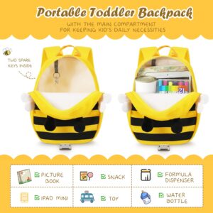 Zooawa Toddler Harness Backpack with Leash, 2 in 1 Cute Bee Kid Backpack with Anti Lost Wrist Link, Toddler Backpack Harness with Safety Leash for 1-4 Years Old Baby Boys Girls