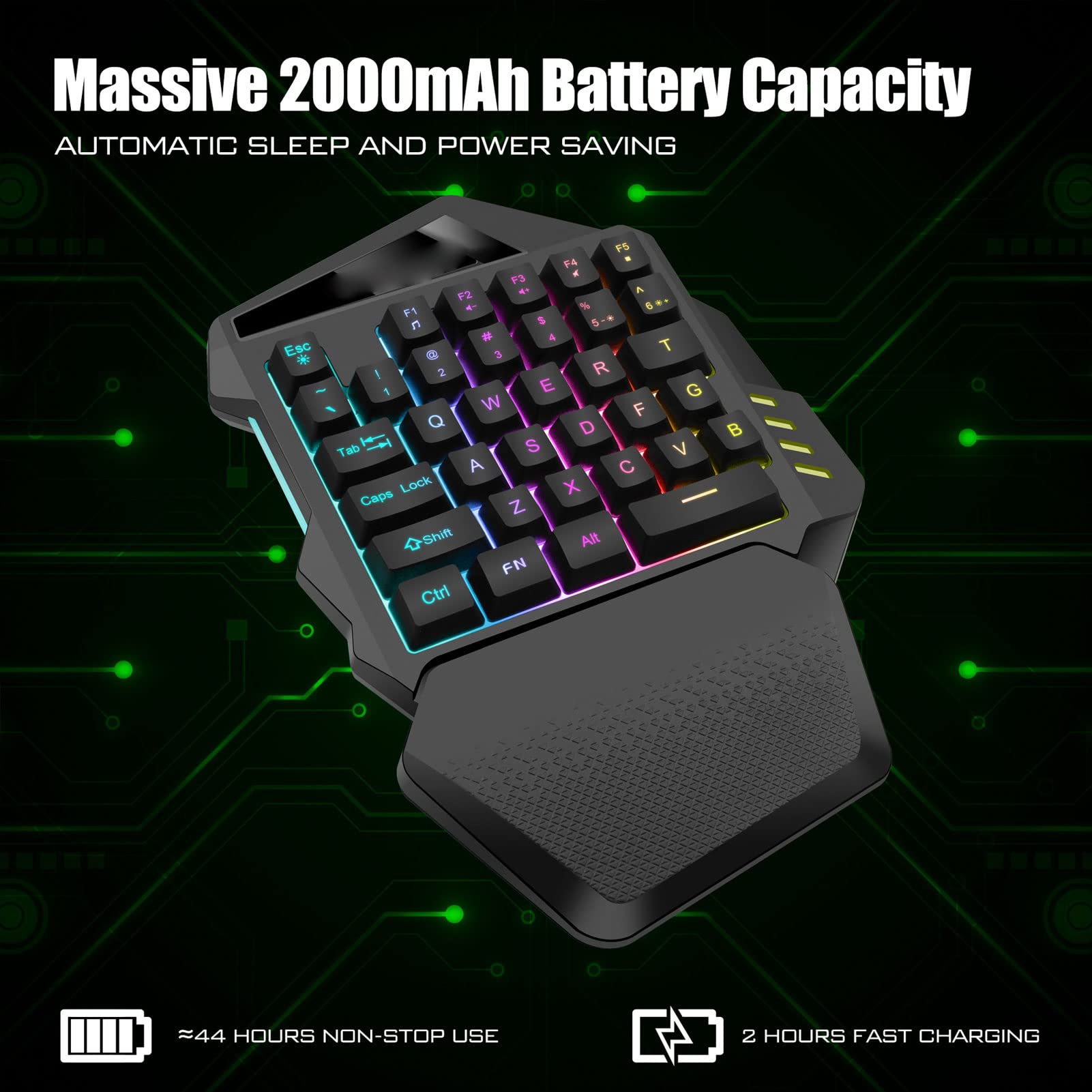 VBESTLIFE One Handed RGB Mechanical Gaming Keyboard, 2.4G Type C Professional Gaming Keypad with Recessed Keycap, 8RGB Lighting Modes, 35 Keys