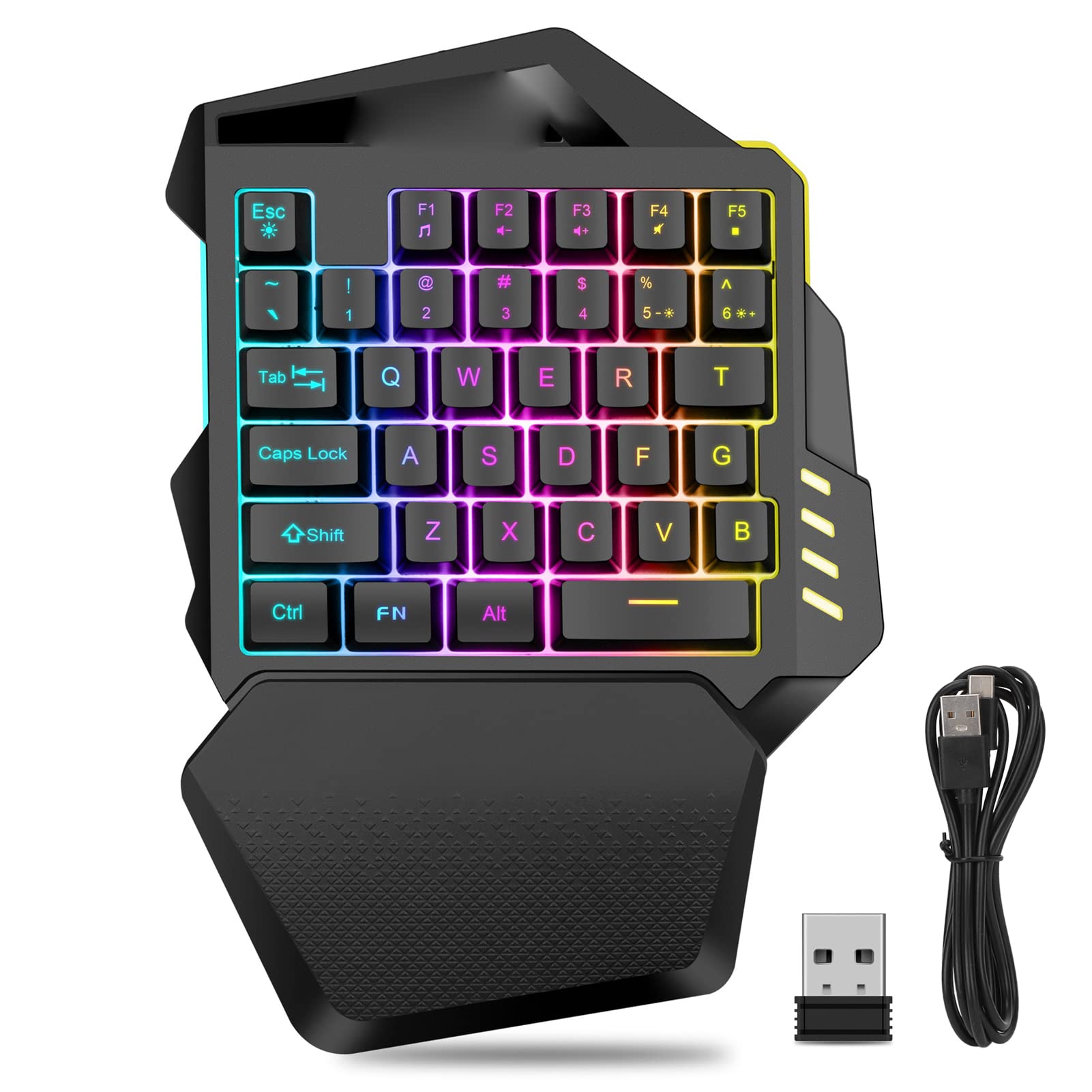 VBESTLIFE One Handed RGB Mechanical Gaming Keyboard, 2.4G Type C Professional Gaming Keypad with Recessed Keycap, 8RGB Lighting Modes, 35 Keys