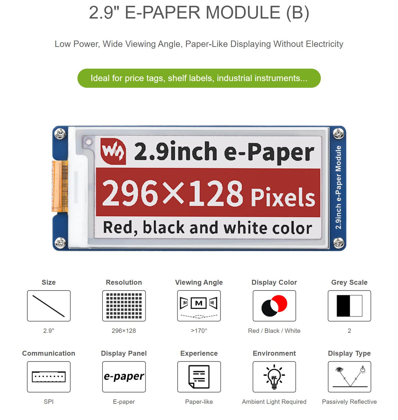 Coolwell Waveshare Epaper HAT 2.9 Inch Eink Display 296×128 Red Black White Three Color E-Paper Screen for Raspberry Pi 4B+ 4B 3B+ 3B 2B+ Zero Jetson Nano Ardui SPI Interface E-Ink