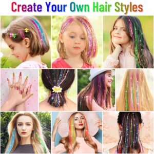 Hair Tinsel Kit (48 Inch, 16 Colors, 3200 Strands), Glitter Sparkling Tinsel Hair Extensions with Tools, Heat Resistant Fairy Hair Tinsel Kit for Women Girls Cosplay Party Festival Hair Accessories