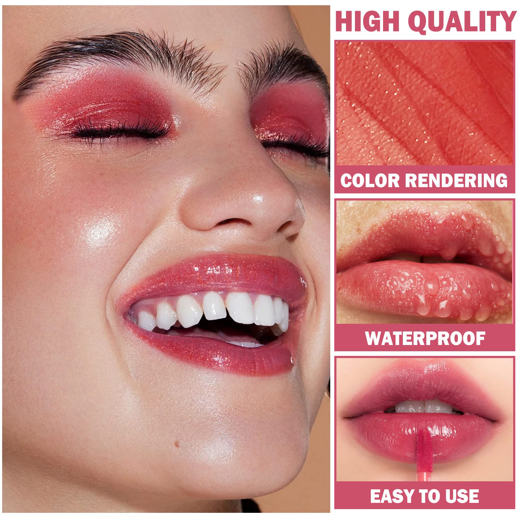 4Pcs Shimmer Lip Gloss Set Plumping Liquid Nude Lipstick Set Moisturizing Lip Stain Long Lasting Waterproof Non-Stick Cup Not-Fade Shiny Lip Gloss Set for Women Glitter Lip Makeup Kit - Set A