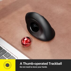 MicroPack Wireless Trackball Mouse, 2023 New Upgrade Ergonomic Mouse with Wireless Vertical Rollerball Computer Mouse, 3 Adjustable DPI, Easy Thumb Control for PC, Laptop, Mac, Windows - Black