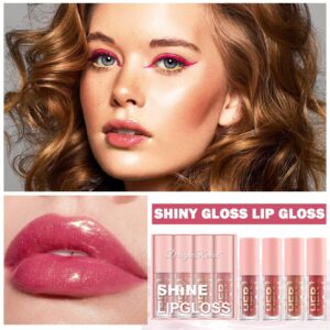 4Pcs Shimmer Lip Gloss Set Plumping Liquid Nude Lipstick Set Moisturizing Lip Stain Long Lasting Waterproof Non-Stick Cup Not-Fade Shiny Lip Gloss Set for Women Glitter Lip Makeup Kit - Set A