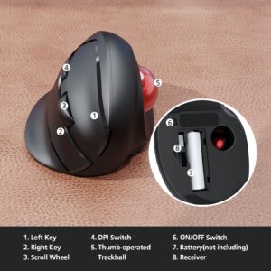 MicroPack Wireless Trackball Mouse, 2023 New Upgrade Ergonomic Mouse with Wireless Vertical Rollerball Computer Mouse, 3 Adjustable DPI, Easy Thumb Control for PC, Laptop, Mac, Windows - Black