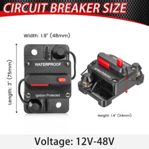 RED WOLF 120 AMP Car Circuit Breaker w/Manual Reset Switch Inline Fuse Holder Inverter for Motor Trolling Vehicles Audio Radio Solar System Protection 12V-48V DC with Wire Lugs Copper Washer Screws