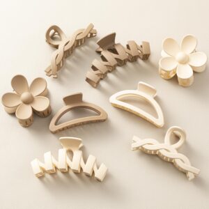 8pcs hair clips for women, flower claw clips for thick hair, non-slip hair accessories with multi-styles, neutral colors hair claw clips and variety pack, ideal for girls