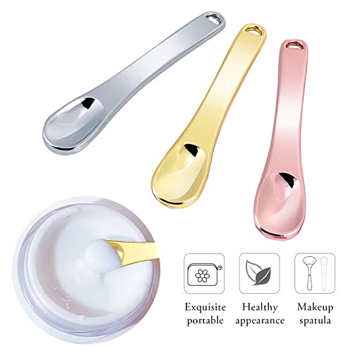 WLLHYF Mini Metal Makeup Spatula Skin Care Cosmetic Spoon Reusable Applicator, Beauty Scoop for Facial Cosmetic for Face Mask Cream Lotions Moisturizers