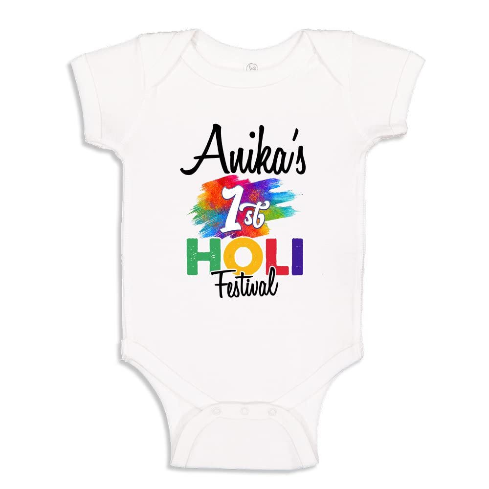 The Shirt Den My First Holi Baby Bodysuit One Piece 6 mo White