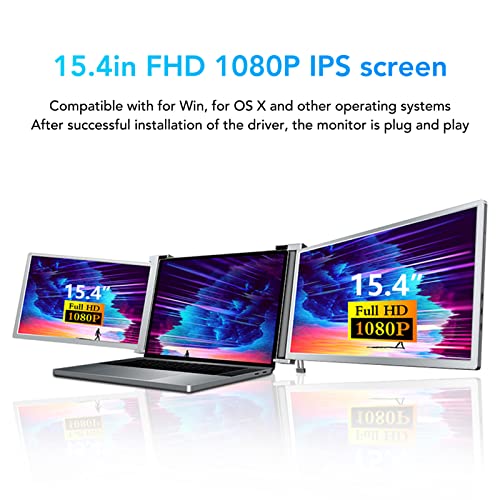 15.4in Laptop Screen Extender, HD 1080P IPS Dual Triple Portable Monitor for Laptop, Laptop Monitor Screen Extender with Retractable Stand, Laptop Monitor Extender for Win, for OS