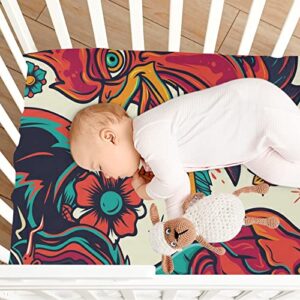 Colorful Tattoo Baby Crib Sheets Soft Toddler Bed Sheets Breathable Mattress Cover Crib Mattress Protector for Stroller Crib Mattress Infant Unisex Girl, 39*27*5in