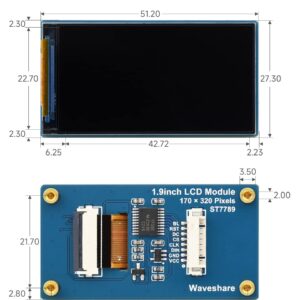 Waveshare 1.9inch LCD Display Module, 170×320 Resolution, SPI Interface, IPS, 262K Colors