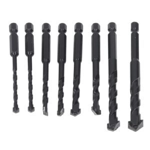 8Pcs Masonry Drill Bit Cemented Hex Drill Bit Carbide 6.35mm Hex Shank Black Set Kit for Tile Concrete