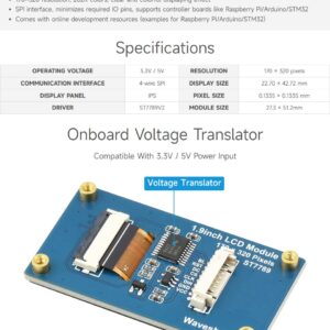 Waveshare 1.9inch LCD Display Module, 170×320 Resolution, SPI Interface, IPS, 262K Colors