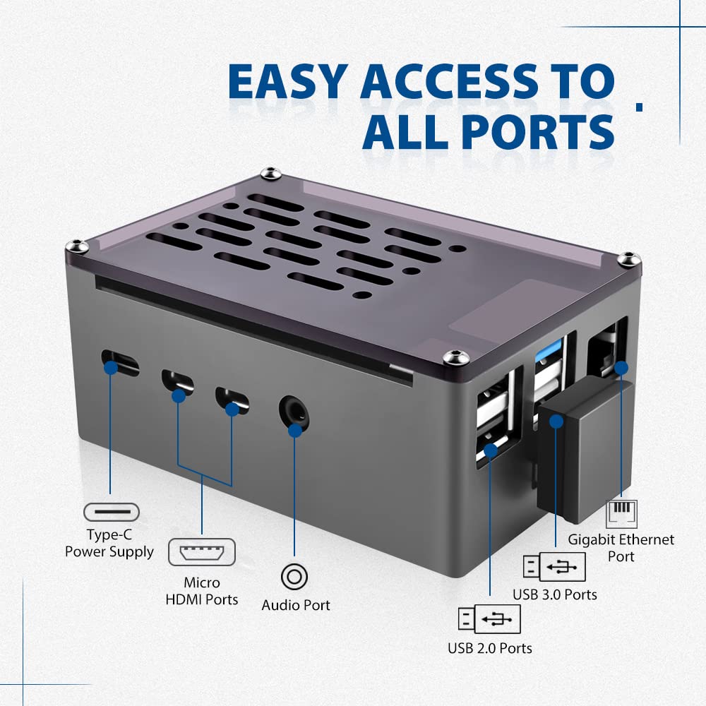 GeeekPi Aluminum NAS Case for Raspberry Pi 4 with PWM Fan and M.2 SATA SSD Adapter Board, Pi 4 Passive Aluminum Alloy Case with 3510 Ultra-Quiet Cooling Fan for Raspberry Pi 4 Model B Only