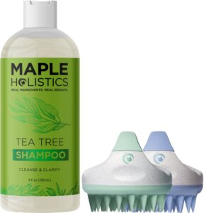 tea tree shampoo with scalp scrubbers - hair shampoo brush and silicone scalp exfoliators made with recycled wheat straw - tea tree oil shampoo set made with essential oils for hair and scalp care