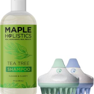 Tea Tree Shampoo with Scalp Scrubbers - Hair Shampoo Brush and Silicone Scalp Exfoliators Made with Recycled Wheat Straw - Tea Tree Oil Shampoo Set made with Essential Oils for Hair and Scalp Care