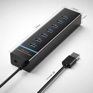 ONFINIO USB Hub 3.0 7 Port, USB Data Hub Splitter, 5Gbps High Speed USB Port Expander for MacBook, Mac Pro, Mac Mini, iMac, Surface Pro, XPS, PC-Black