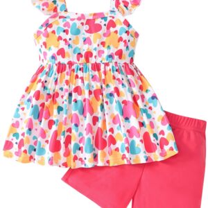 Popshion Girls Valentine's Day Outfit Toddler Girls Summer Clothes 2 Piece Set Heart Ruffle Sleeveless Shirt and Red Short Clothing Set Size 3t/6653