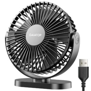 Gaiatop USB Desk Fan, 3 Speeds Powerful Portable Fan, 5.5 Inch Quiet Cooling Mini Fan, 90° Rotate Small Table Fan with 5ft Cable Personal Fan for Desktop Home Office Travel Black