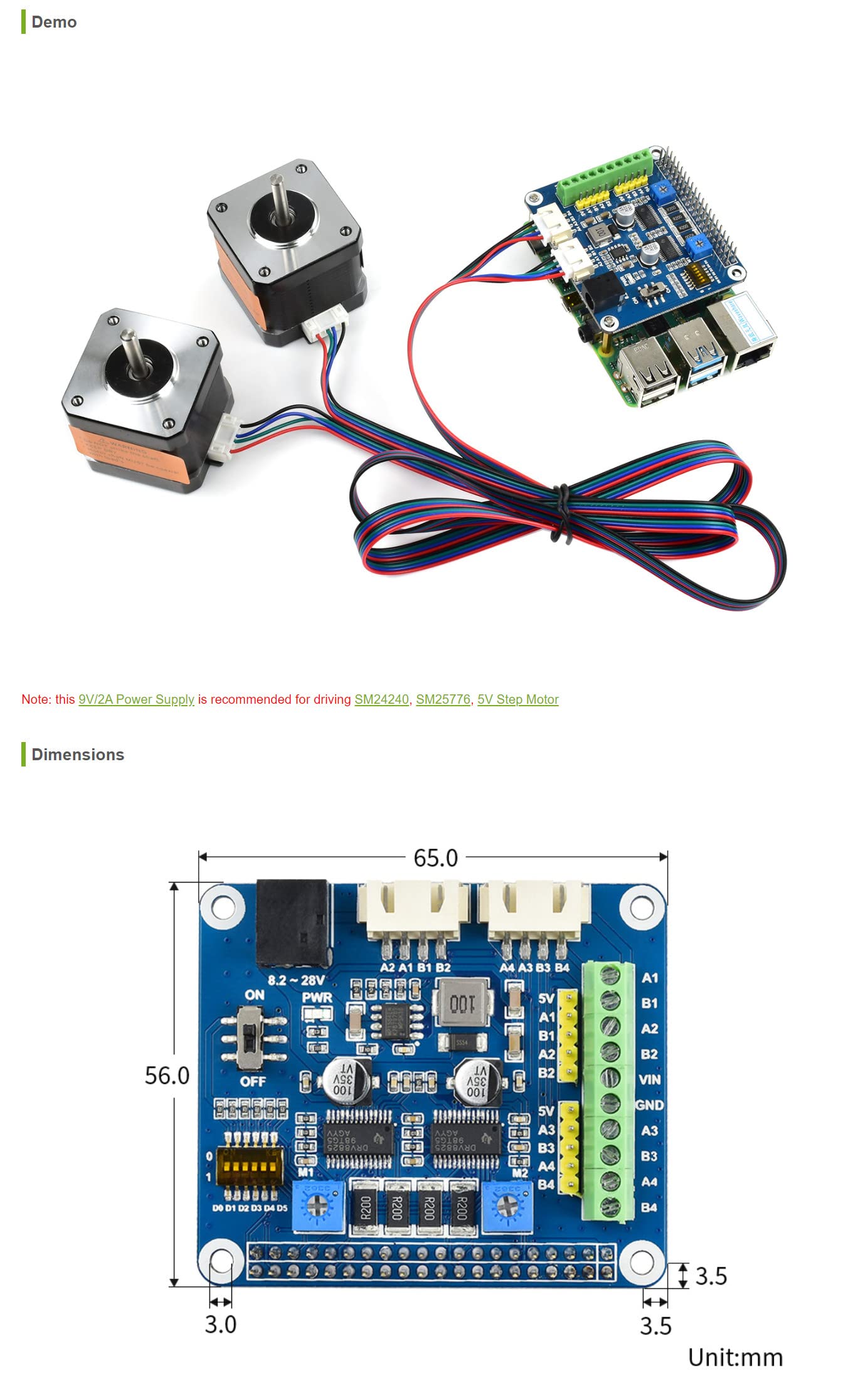 Coolwell Waveshare Stepper Motor HAT for Raspberry Pi 4B+ 4B 3B+ 3B 2B+ Zero W WH Jetson Nano Dual DRV8825 Motor Controller up to 1/32 Microstepping Drives Two Stepper Motors