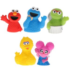 sesame street 5 piece finger puppet set - party favors, educational, bath toys, floating pool toys, beach toys, finger toys, playtime