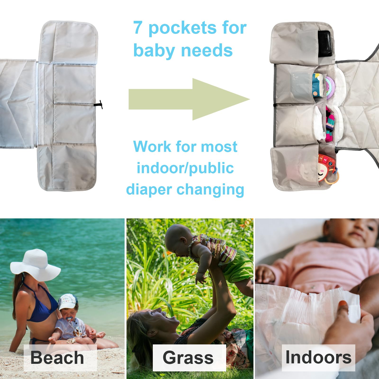 outtip Extra Large Portable Diaper Changing Pad,Foldable Travel Diapering Changing Mat with Pockets,Reusable Compact Changing Station,Baby Shower Gifts for Newborn Girl & Boy