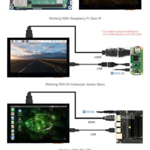 Coolwell Waveshare 4.3 Inch HDMI Display Raspberry Pi Screen TouchScreen 800×480 Capacitive LCD Monitor for Raspberry Pi 4B+ 4B 3B+ 3B 2B+ Zero W Jetson Nano Windows 11 10 8.1 8 7